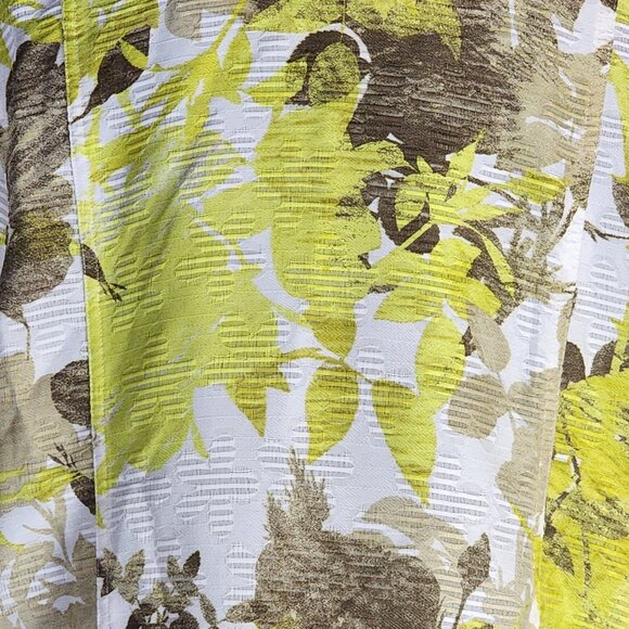 Alfred Dunner Citron Yellow Brown Floral Pearlized Button Up Poly Shacket Sz 16 - Picture 11 of 16